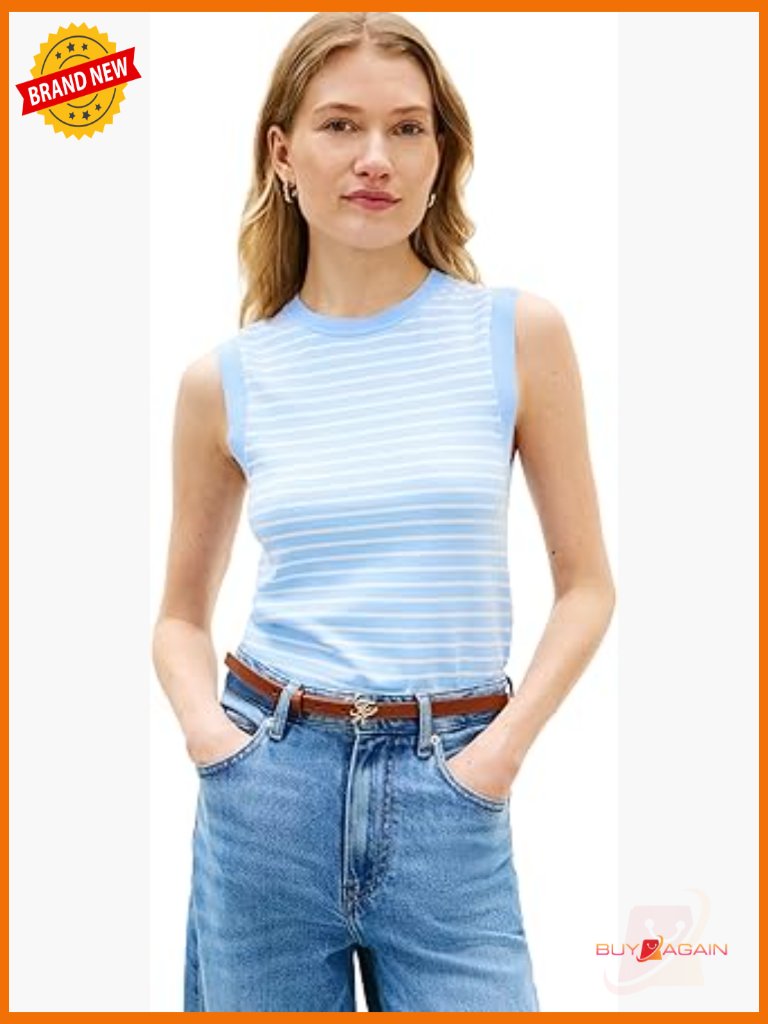 Sleeveless Cotton Crew Neck Sweater Vest Top - Women's Pullover